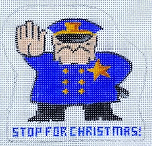 Stop For Christmas!  Policeman Cop Ornament *HP Needlepoint Canvas * By LLemon - Picture 1 of 1