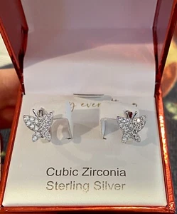 RACHEL ZOE EARRINGS 925 STERLING SILVER CUBIC ZIRCONIA PAVE BUTTERFLY HUGGIE NIB - Picture 1 of 6