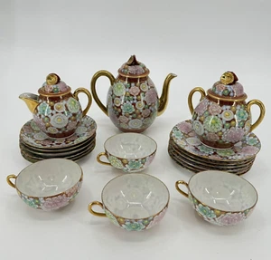 Japanese Tea Set Satsuma Eggshell Porcelain VTG Signed 22 Pc Floral Millefleur - Picture 1 of 20
