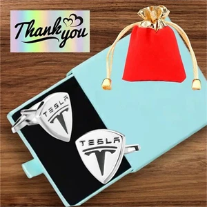 TESLA theme Car Cufflinks Titanium Plated Wedding  -IN A GIFT BOX- UK SELLER - Picture 1 of 5