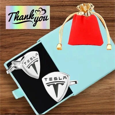TESLA theme Car Cufflinks Titanium Plated Wedding  -IN A GIFT BOX- UK SELLER - Image 1 of 4