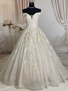 Kivary Silver Embroidery Beaded A Line Off Shoulder White Wedding Dresses K7278 