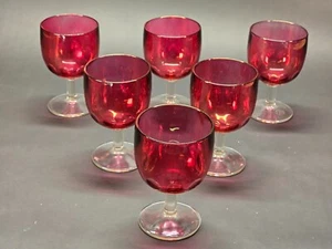 Bartlett Collins Flashed Cranberry Ruby Red Thumbprint Water Goblets - Picture 1 of 13