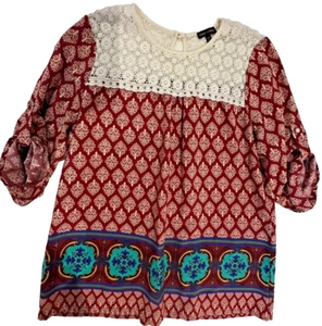 MAX & RILEY Girls Boho Red With Lace Peasant Fall Top - Size XL (16) - Picture 1 of 6