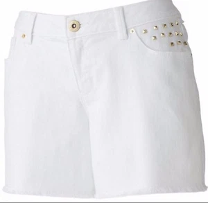 Apt. 9 Misses Frayed Embellished Denim Gold Stud Studded Shorts White - Picture 1 of 3