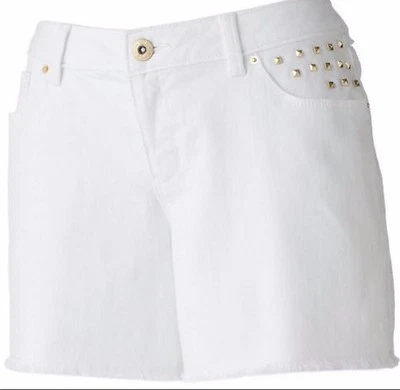 Apt. 9 Misses Frayed Embellished Denim Gold Stud Studded Shorts White - Image 1 of 3