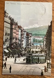 AK Genf Geneve Rue Du Mont Blanc Tram Straßenbahn 1911 - Bild 1 von 2
