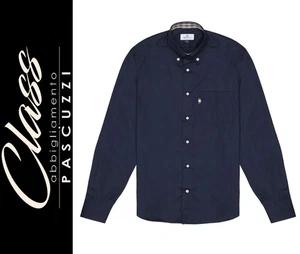 Aquascutum Active - Camicia uomo button down SH004 (Navy) cotone popeline - Picture 1 of 8