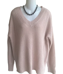 Moral Fiber V-neck Sweater Soft Pink Sparkle Pullover Side Slits NWT Junior XL - Picture 1 of 4
