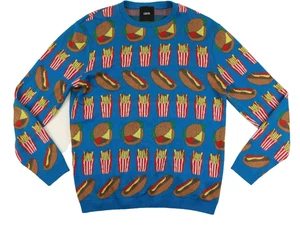 ASOS Sweater Pullover Burgers Hot Dogs & French Fries Blue Small - Picture 1 of 4