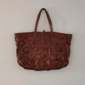Used Henry Cuir Puzzle Tote Bag Hand Bag Leather Brown Color Very Rare - Picture 1 of 10