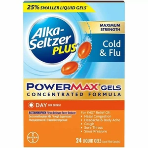 Alka-Seltzer Plus Day Cold & Flu PowerMax Liquid Gels Max Strength 24 ct 3 Pack - Picture 1 of 5