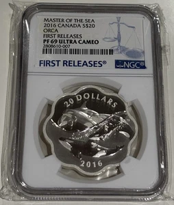 Canada Master Of The Sea 2016 $20 Silver Orca NGC Graded PG-69 Ultra Cameo RCM - Bild 1 von 2