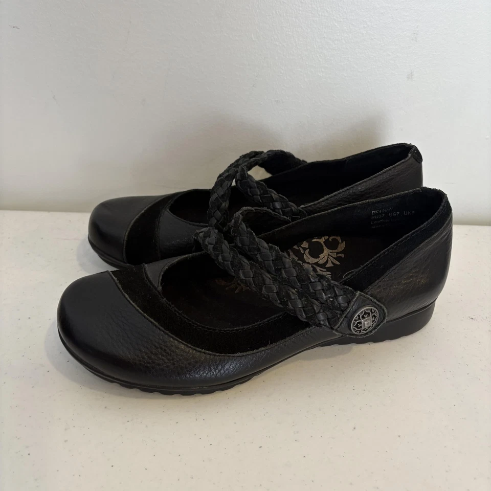 Zapatos Aetrex para mujer talla 7 negros Mary Jane correa trenzada cuero superior EF450W Foto 1 de 4
