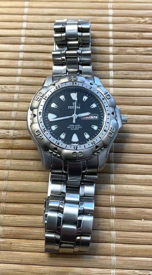 Vintage Festina 100m / 330 ft water resist Quartz blue silver men’s watch - used - Image 1 of 2