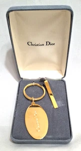 Vintage 1998 Original Christian Dior Gold Plated 2 Piece Tie Clip Key Chain Set - Picture 1 of 8