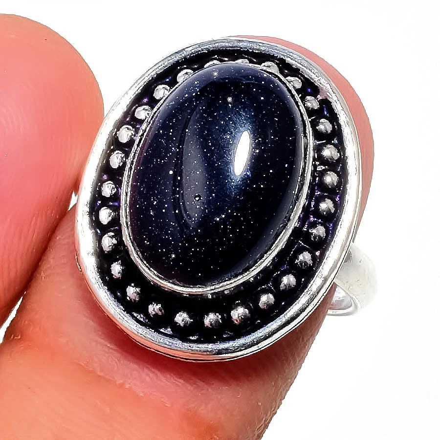 Anillo de plata esterlina 925 con piedras preciosas de piedra solar negra para regalo de todos los tamaños Foto 1 de 1