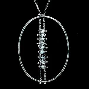 Modernist Sterlingsilber 925 Halskette oval Anhänger hellblaue Steine 21,5" - Bild 1 von 7