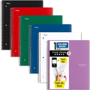 Five Star Spiral Notebook + Study App, 6 Pack, 1 Subject, College Ruled Paper, - Picture 1 of 7