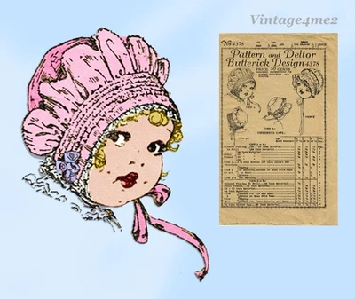 Butterick 4378: 1920s Darling Rare Baby Bonnet Size 6 Mos Vintage Sewing Pattern - Image 1 of 4
