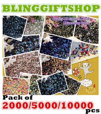 BLINGGIFTSHOP AB COLOUR RESIN FLAT BACK RHINESTONES DIAMANTE GEMS CLEAR NAIL ART CRAFT 3-6MM