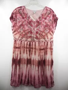 SUNDANCE NWT WOMENS LARGE DRESS STYLISH RED BURGUNDY DYE PRINT FLORAL 100% CUPRO - Picture 1 of 9