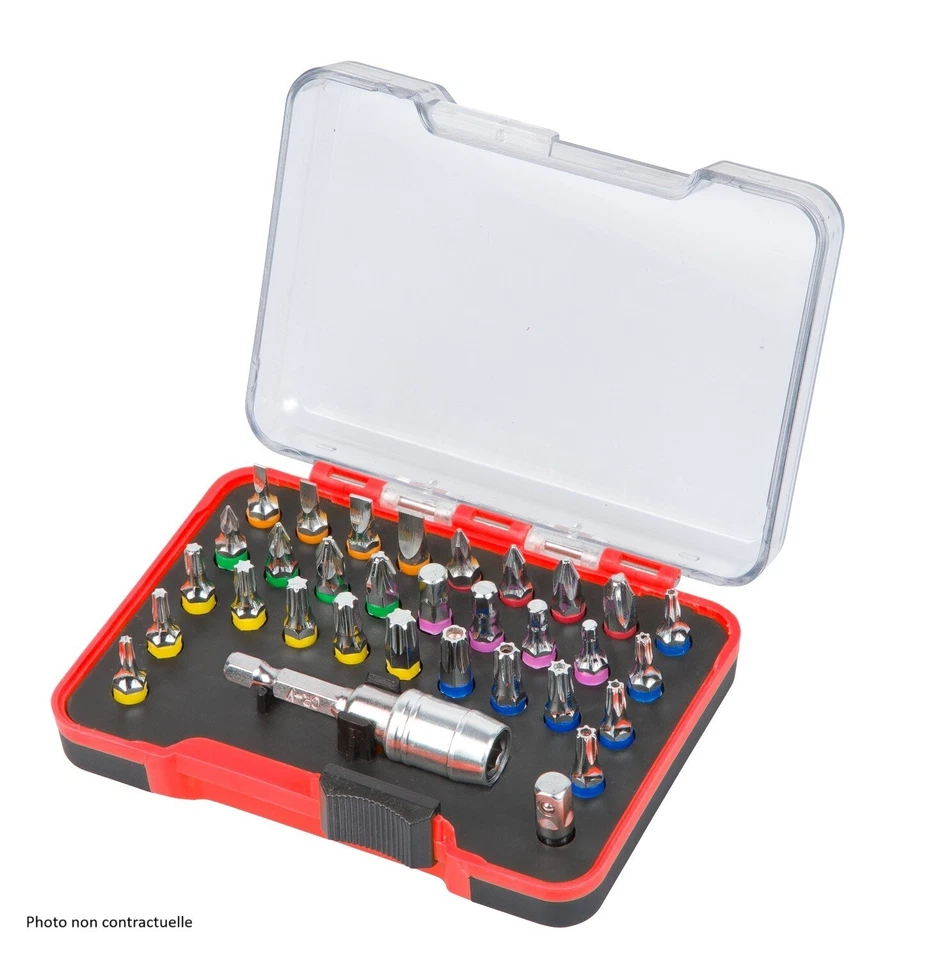 Coffret 32 embouts de tournevis vissage + porte-embout magnétique 60 mm - Photo 1/2