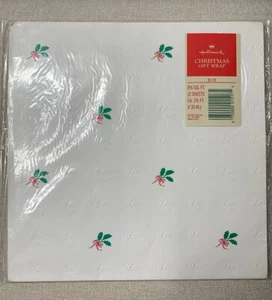 Vintage Hallmark Gift Wrap Christmas Holiday White Mistletoe 2 Sheets 8 1/3Sq Ft - Picture 1 of 4