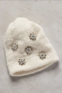 NEW NWT $425 Anthropologie Jennifer Behr Swarovski Crystal Beanie Ivory 9" x 10" - Picture 1 of 1