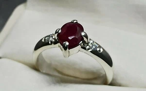 Natural 1 Carat Pigeon Red Ruby Sterling Silver 925 Handmade Yaqoot Women Ring - Picture 1 of 12