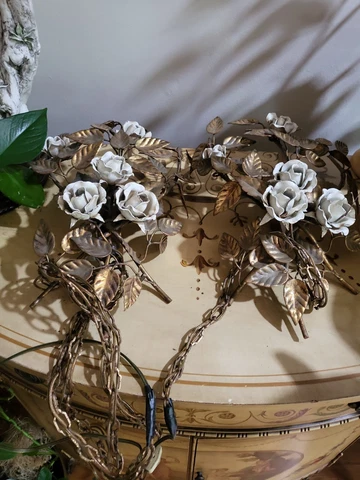 Tole ware Italian Gold Antique White Procelaine rose Wall lights Cover