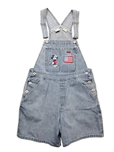 Vintage DISNEY Denim Overalls Shorts 90s Womens M USA Flag Patriotic Mickey Y2K - Picture 1 of 12