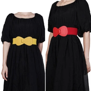 Middle Bow Wide Waistband Elastic Nylon Wide Waist Belt Solid Color  Casual - Picture 1 of 24