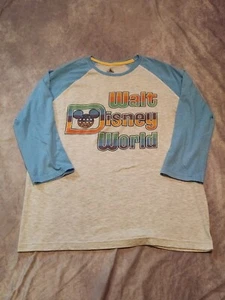 Disney Parks Walt Disney World Baby Blue Grey Baseball Raglan LS T-Shirt Medium - Picture 1 of 7