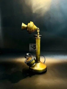 Brass Antique Finish Candle Stick Telephone Working Rotary Dial Landline Decor - Picture 1 of 5