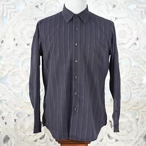 APT.9 Shirt Mens L Black Purple Pinstripe Long Sleeve Button Up Cotton Elegant - Picture 1 of 12