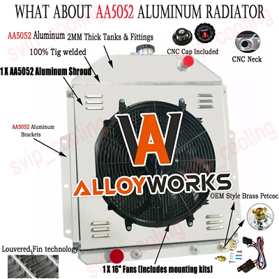 4Row Radiator+Shroud Fan Fit 1942-1952 Ford 1 1/2 3/4 Ton Pickup F1 F2 F3 F4 V8 - Image 1 of 4