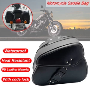 Motorcycle Throw Over Bags PU Leather Side Saddle Bags Saddlebags Medium Black - Picture 1 of 24
