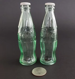 Coca-Cola Green Glass Salt & Pepper Shakers - Glass COKE Bottle Shape - Picture 1 of 3