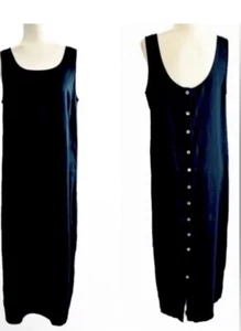 Adrienne Vittadini Maxi Dress Women's Size Large Black Linen Minimalist - Picture 1 of 7