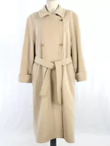 Coat Angora Virgin Wool Ivory Longline Double Breasted Collared Belted Size 12 - Picture 1 of 18