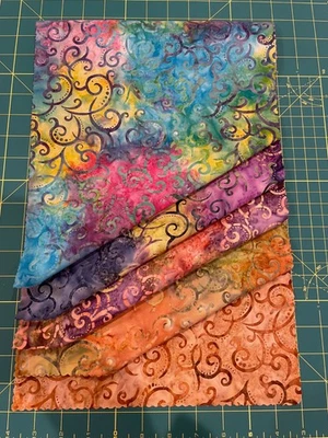 Batik Sample Card - 100% cotton - 5 fabrics - 11"w x  17"l -#206 - Image 1 of 2
