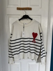 Ami Paris Striped Knitted Sweater Women Small - Picture 1 of 6