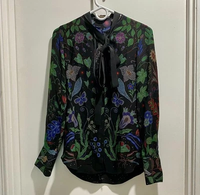 Valentino шелковый галстук-бабочка секретарь богемное тихий роскошный фея блузка на пуговицах топ 8 - Изображение 1 из 4