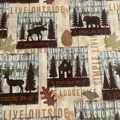 David Textiles Simple Living Lodge Life Deer Bear Pre Cut Yard New - Image 1 of 2