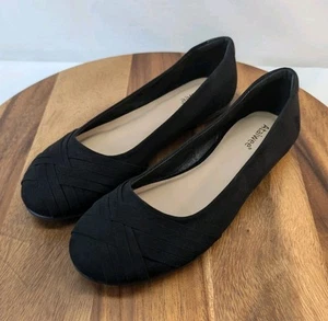NEU Ataiwee Damenschuhe schwarz Kunst-Wildleder Slipper runde Spitze Ballerinas Größe 9,5 W - Bild 1 von 9