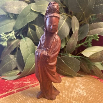 Vintage Chinese Boxwood  Huangyang Wood Carving Figurine Kwan Yin 4.5” Tall Nice - Image 1 of 4