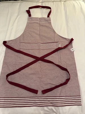 Delantal Williams Sonoma Clásico Carmesí Rojo y Blanco Bahía Rayas Adulto Algodón Nuevo con Etiquetas Foto 1 de 3