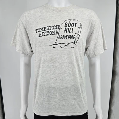 Vintage 1990s Oneita Tombstone, Arizona Boothill Graveyard Gray T-Shirt (L/XL) - Image 1 of 4