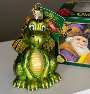 Antiguo Mundo Navidad Pequeño Dragón Vidrio Soplado Adorno 12575 NUEVO CON ETIQUETAS CON CAJA DE REGALO OWC - Imagen 1 de 5